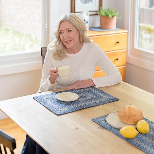 Homespice Denim Braided Placemats for Coastal Decor, Rect 13x19 Set of 4 - color: Denim