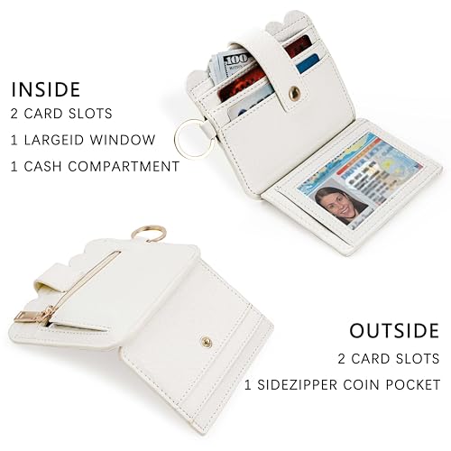 Wristlet Wallet for Women with Keychain – RFID Card Holder Small Wallet Wristlet with Key Ring - color: Cream, style: Classic
