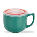 Ceramic Soup Bowl with Handle & Lid, Large 32oz Microwave Ramen Bowl Green - color: Green/Orange-32, size: 32 OZ