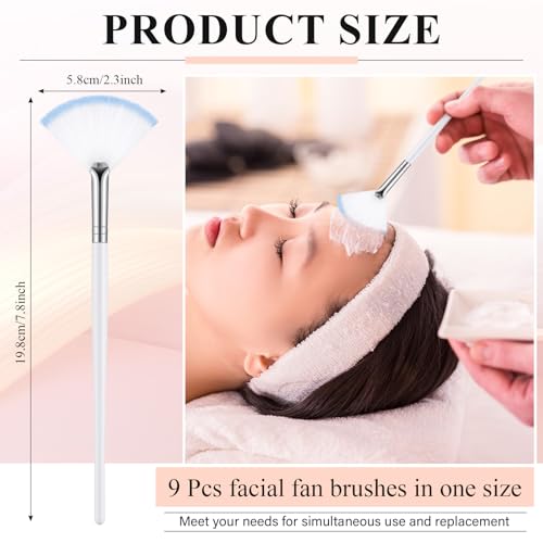 Maitys 9 Pieces Facial Fan Mask Brushes, White Blue - color: White Blue