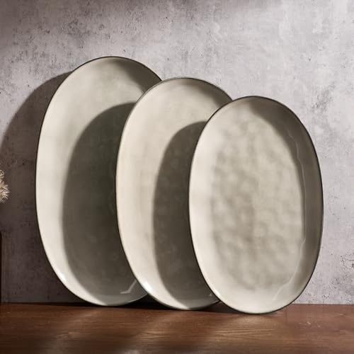 famiware Serving Platters Set of 3 Sizes - Oval, Light khaki - color: Light khaki