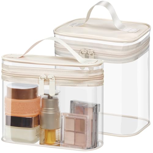 PACKISM Clear Makeup Bag for Travel - TSA Approved Toiletry Bag, 2 Beige - color: Bright Beige, size: Mixed Size Series (1 Medium + 1 Large)