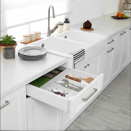 Simple Houseware Drawer Organizer Tray, 9 Adjustable Compartments, White - color: White, size: 1 Pack