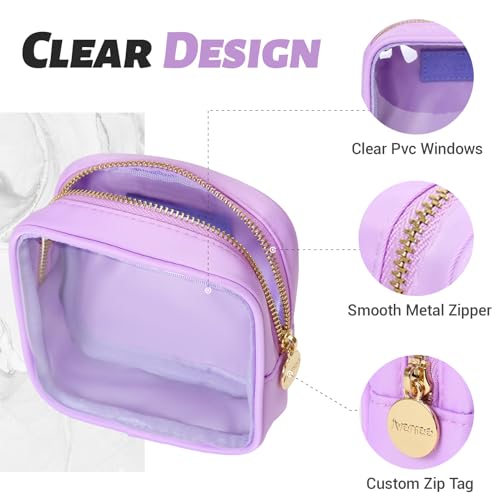 Aveniee Make up Bag for Purse, Clear Mini Cosmetic Bag Cute Zipper Pouches for Organizing Car Essentials Travel Toiletry Lipstick-Purple - color: Purple