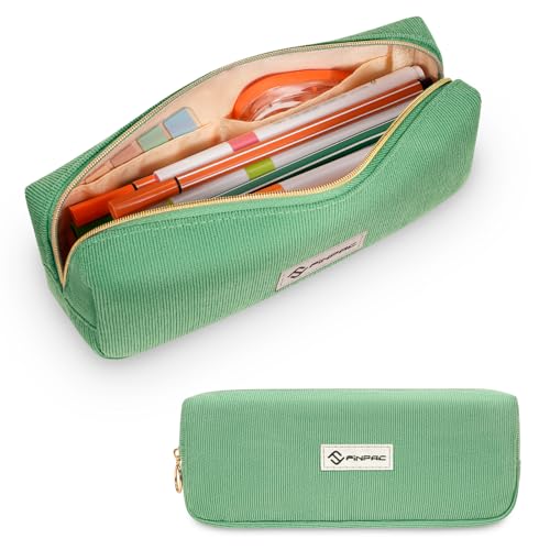 FINPAC Pencil Case, Corduroy Aesthetic Makeup Bag - color: Grass Green