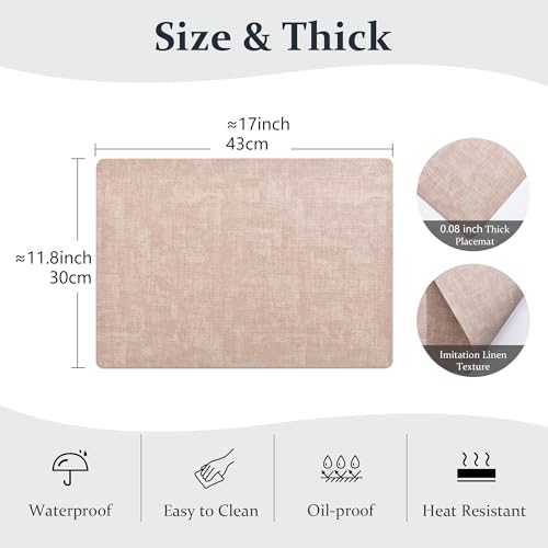 FROMHEART Faux Leather PU Placemats Set of 6 (Pink,11.8" x 17") - color: Pink, size: Set of 6