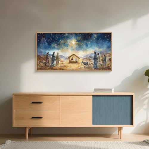 LHIUEM Large Bible Christian Religious Framed Canvas Wall Art Set,Birth of Jesus Nativity Wall Decor,Christmas Mary and Joseph Artwork for Living Room,Bedroom,Dining Room,Office -20"x40"x3 - color: Birth of Jesus Wall Art, size: 40"L x 20"W