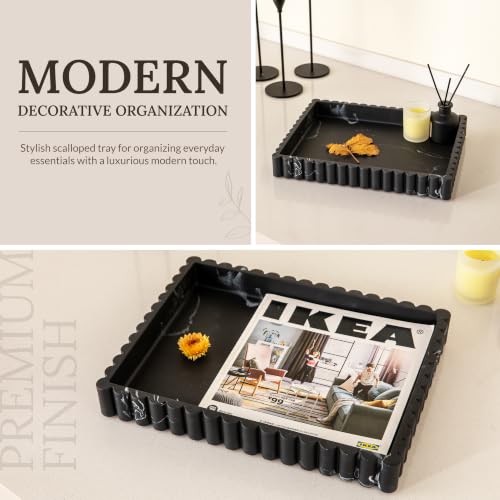 12" Black Resin Decorative Tray, Home Decor for Coffee Table - color: Black White