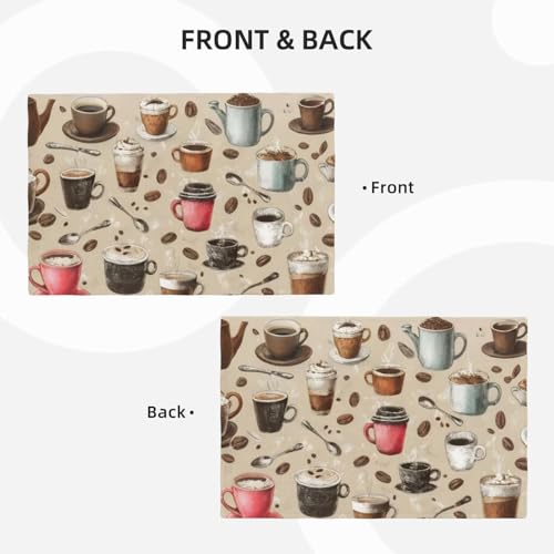 Coffee Cups and Beans Placemats Washable Table Placemat Set of 4 - color: Red Brown, size: Set of 4