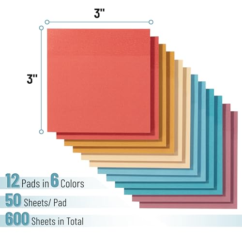 Mr. Pen- Sticky Notes, 3"x3", 12 Pads, 600 Sheets, Vintage and Retro Colors - color: Vintage and Retro
