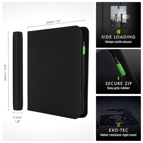 Vault X 12 Pocket Zip Trading Card Binder 480 Cards Exo-Tec (Black) - color: Black, size: 12 Pocket
