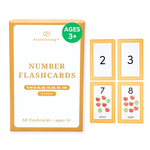 Number Flashcards | 54 Preschool & Kindergarten Counting Cards | Numbers & Math Symbols | Brainstrong Premium Flash Cards - style: Numbers