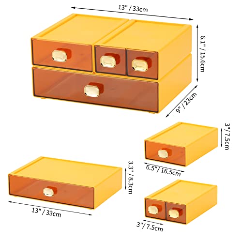 Desktop Storage Drawers, Stackable Countertop Organizer with Drawers - color: 4 Mixed Drawers, Yellow