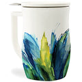 Tea Forte Ceramic Fiore Tea Cup with Infuser, Blue Agave, 14 oz - color: Blue Agave