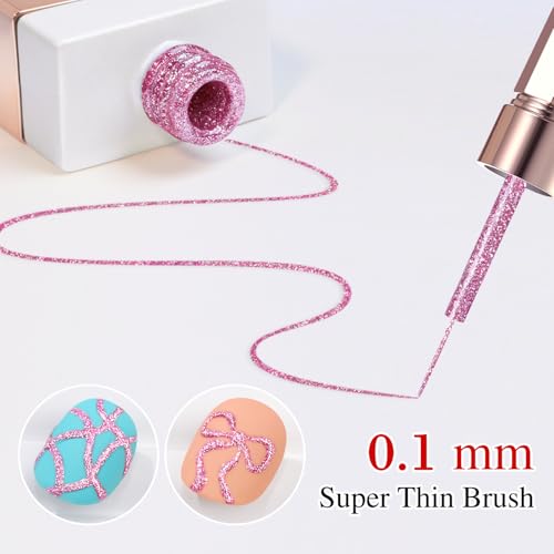 Double Rhythm 15 Ml Metallic Gel Liner Nail Art Gel Bronze Mirror Chrome Painted Drawing Stripper 3D Effect Gel Polish (Glitter Rose Gold-L1004) - color: Rose Gold