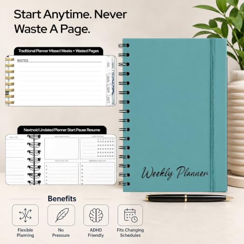 Nextnoid A5 Undated Weekly Planner with Goal & Habit Tracker, Burgundy - color: Burgundy, style: b-Weekly Undated