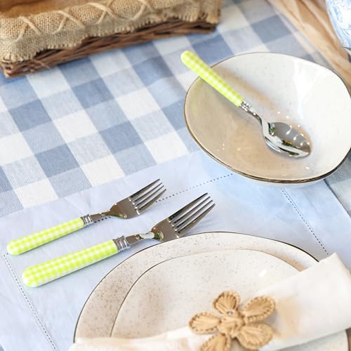 ANNOVA Silverware Set 20 Pieces Cutlery Stainless Steel Colorful Fun Handle Flatware Service for 4 - Dinner Knife, Dinner Fork, Salad fork, Dinner Spoon, Dessert Spoon (Checker Light Green, 20 Pieces) - color: Checker Light Green