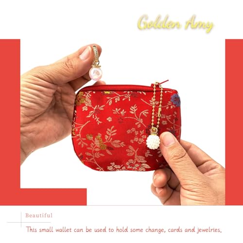 Handmade Women Coin Purse Brocade Zipper Wallet Rosary Pouch Silk Jewelry Bag - Red - color: Red