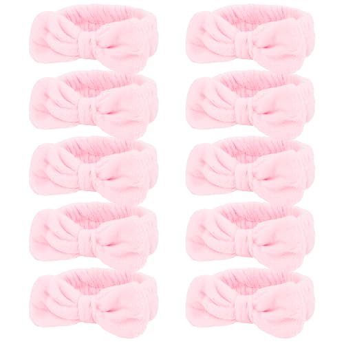 10 Pack Pink Valentine Soft Spa Headbands Bulk for Women Girls - color: Pink