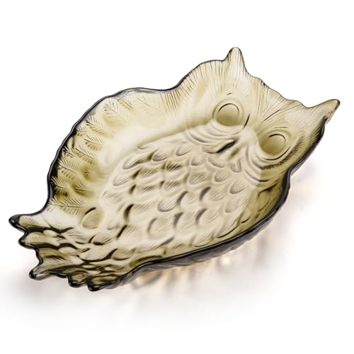 SHOWLOUE 8 x 6 Inch Glass Serving Dishes, Owl Glass Plates, Serving Platters for Dessert Taco, Cake, Sushi, Salad, Grayish Green, Small - color: Grayish Green, size: Small