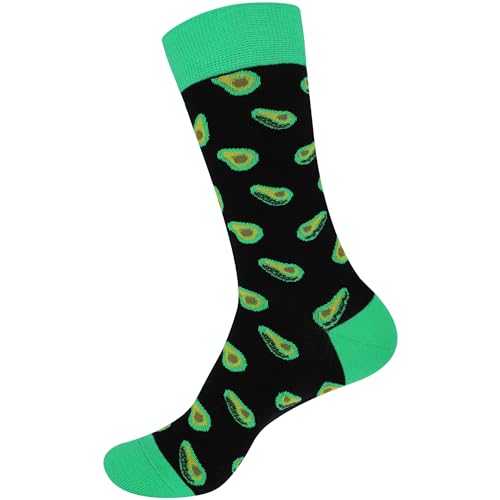 BambooMN Men's Cotton Colorful Design Fashion Novelty Dress Socks - color: Avocado Print - 1 Pair, size: 5-9