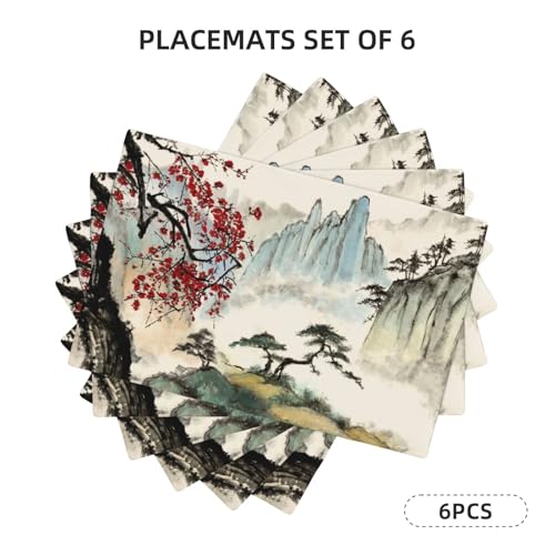 Watercolor Red Plum Trees Placemats Farmhouse Set of 6 12x18 Inch - color: Watercolor Red, size: Set of 6