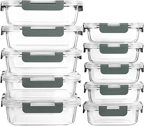 M MCIRCO 10 Pack Glass Food Storage Containers with Lids, Gray - color: gray