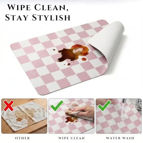 Set of 6 Checkerboard Non-Slip Washable Placemats for Dining Table - color: Pink