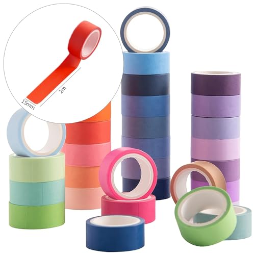 emmoolife 60 Rolls Washi Tape Set 15mm Wide Rainbow Colored Painters Masking Tape Supplies Writable Cute Colorful Decorative Craft Tape for Scrapbook DIY, Planner, Arts, Labeling and Color-Coding - style: Colorful Rainbow