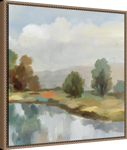 Amanti Art Framed Canvas Wall Art 22x22 River and Clouds III by Silvia Vassileva, Framed Wall Art Canvas, Landscapes Artwork, Traditional Decor, Medium Poster Painting for Living Room, Bedroom, - color: Sylvie Beaded Dark Gold, size: 22"L x 22"W