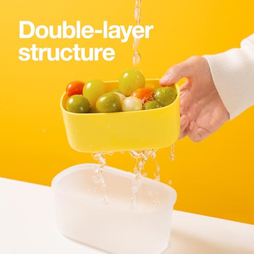 CHAKO LAB Fruit Storage Containerswith Removable Colander, Built-in fruit fork, Food Storage Containers with Lids 21oz(orange) - color: orange