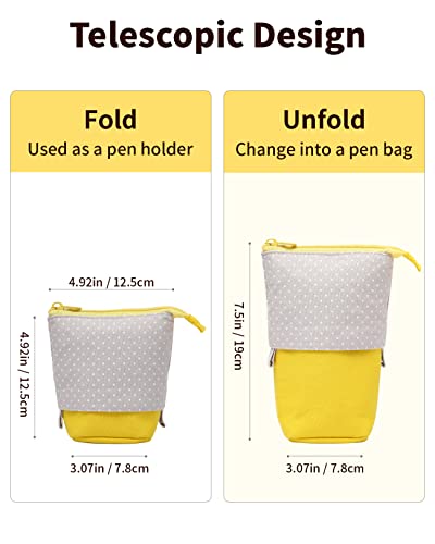 Sooez Standing Pencil Case, Cute Stand up Pencil Pouch, Telescopic Pen Bag - color: Yellow