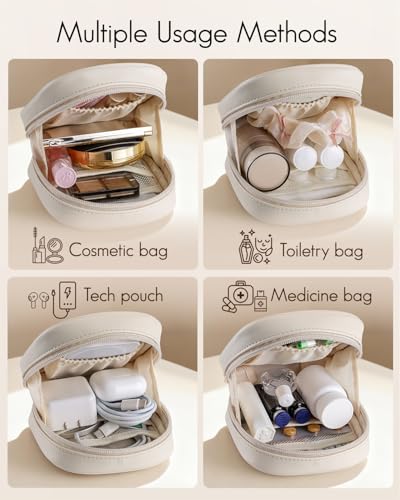 VLANDO Makeup Bag for Purse,Water-Resistant Pouch with Pockets,Cream White - color: Mini-Cream White
