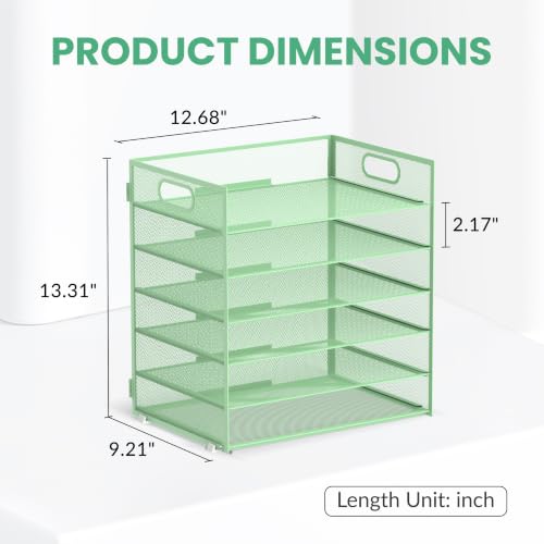 Daltack 6-Tier Paper Organizer for Desk with Handle, Green - color: Mint Green