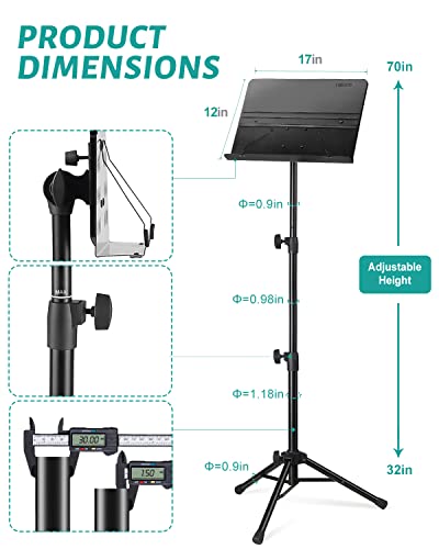 Vekkia 70 - inch Metal Professional Portable Sheet Music Stand - size: 32-70inch