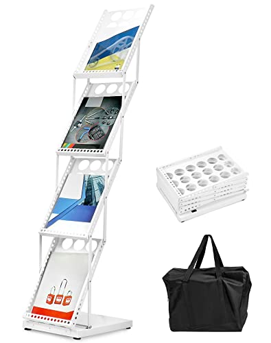 QWORK Foldable Brochure Display Stand, Magazine Brochure Display Rack Stand, 4 Pocket Literature CatalogTradeshow Display Stand, for Office Store and Exhibition Trade Show (White) - color: White, size: 1 Pack