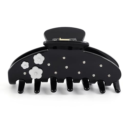 Black Hair Claw Clip with Flowers, 4 Inch Large Hair Clips for Women - color: Black