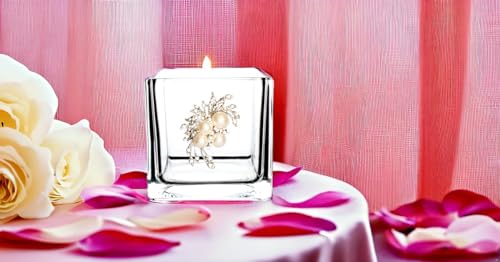 THE QUEENS' JEWELS Pearl Bouquet Jeweled 4x4 Candle Holder Vase - Unique Gift for Women, Birthday, Cute, Fun, Cocktail, Queen, Not Painted, Decorated, Bling, Bedazzled, Rhinestone - color: Pearl Bouquet