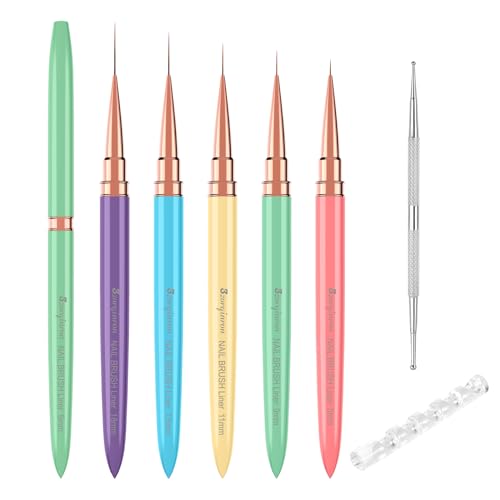 Nail Liner Brushes, Fine Line Nail art Brush 5/9/11/15/18mm Macaron Thin Nail Art Brush Detail Drawing, Liner Brush for Nails Gel - color: Macaron