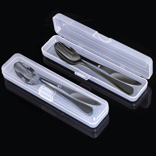 4PCS Premium Travel Utensils With Case, Stainless Steel Reusable Portable Utensils Set With Case, Lengnoyp Travel Silverware Set With Case for Lunch Box Includ Fork Spoon Knife Set, Black - color: 4 PCS Black