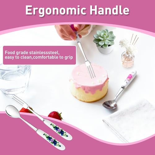 28 Pcs Dessert Forks and Spoons Silverware Set with Ceramic Handle