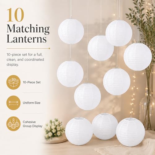 LIHAO 16 Inch White Round Paper Lanterns, 10-Pack - size: 16 inches