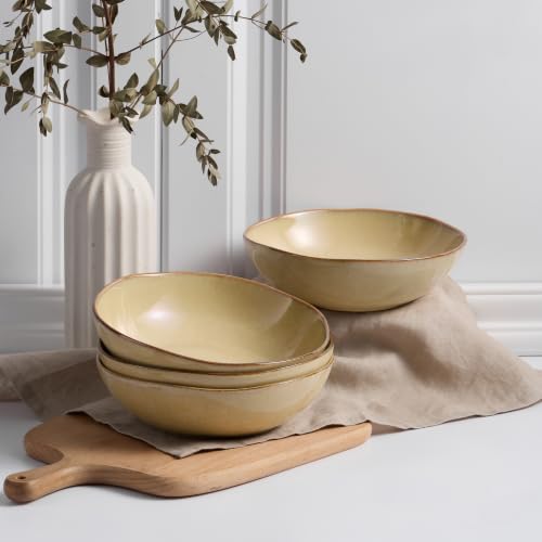 HaWare Cereal Bowls, 26oz Stoneware Serving Bowls Set of 4, for Salad Pasta - color: Reactive Sandy Khaki