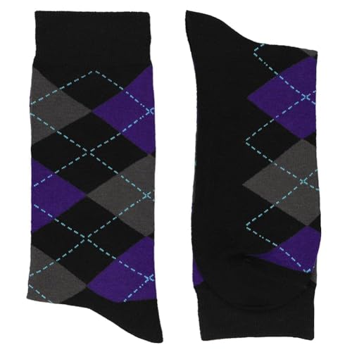 tiemart Men's Socks, Fits Men's Shoe Sizes 8-12 - color: Black and Amethyst Purple Argyle