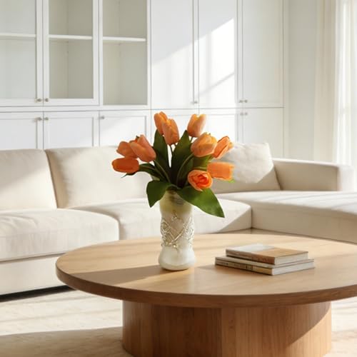 10 Stems 14 Inch Tulips Artificial Flowers Realistic Faux Flowers - color: Orange