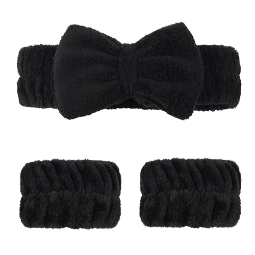 Ayesha Spa Headband and Wristband Set for Washing Face Skincare Makeup - color: Black set