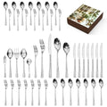 Silverware Set with Serving Utensils, 45 Piece Flatware Set, 18/10 Steel - color: Silver, size: 45-Piece