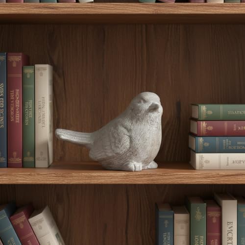 Sitting Bird Cement Figurine, Gray Concrete-Style Finish, 7.5 Inch - size: 4"L x 7.5"W x 5"H