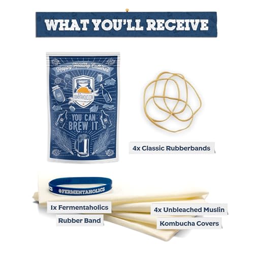 Unbleached Muslin Kombucha Covers - 4 Pack with Rubber Bands - 10" Square Fits Wide Variety Of Jar Openings - Tight Weave Keeps Flies Out - Let's Your Kombucha Breathe - Hand Wash