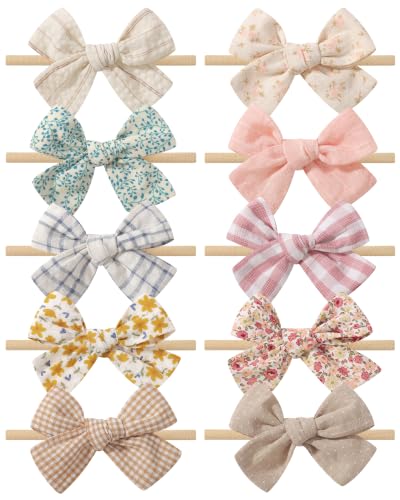 doboi 10PCS Baby Headbands Nylon Hair Bows for Girls Infant Newborn - color: beige